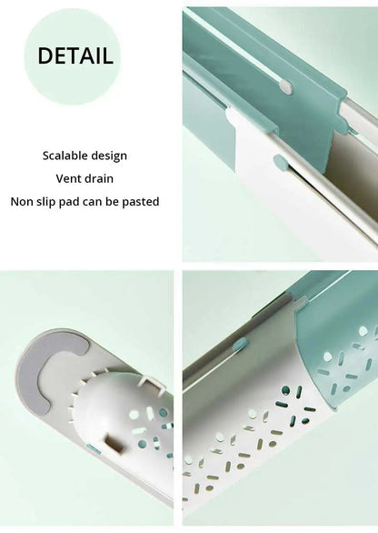 1Pc Multifunctional Telescopic Sink Storage Rack Upgraded Adjustable Sink Sponge Holder Expandable 2-in-1 For Home Kitchen by Smarsty