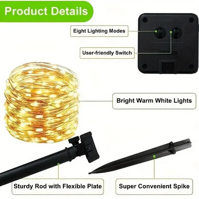 Fairy Lights Solar Garden Lights String Lights with 8 Modes Waterproof Wire Lights for Patio Yard Trees Christmas Party - Smarsty