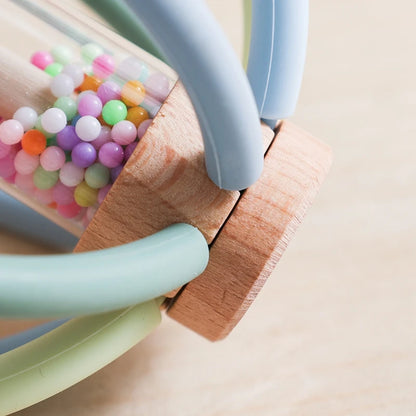 Baby Rattle Toy Wooden Rain Drum With Silicone Baby Sensory Touch Toy Newborn Dental Care Gum Anti-eating Hand Molar Stick Gif