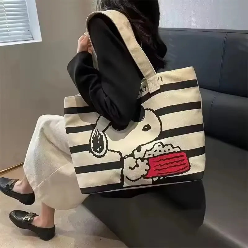 Snoopy Canvas Tote Bag With Cute Print Durable Everyday Use - Smarsty