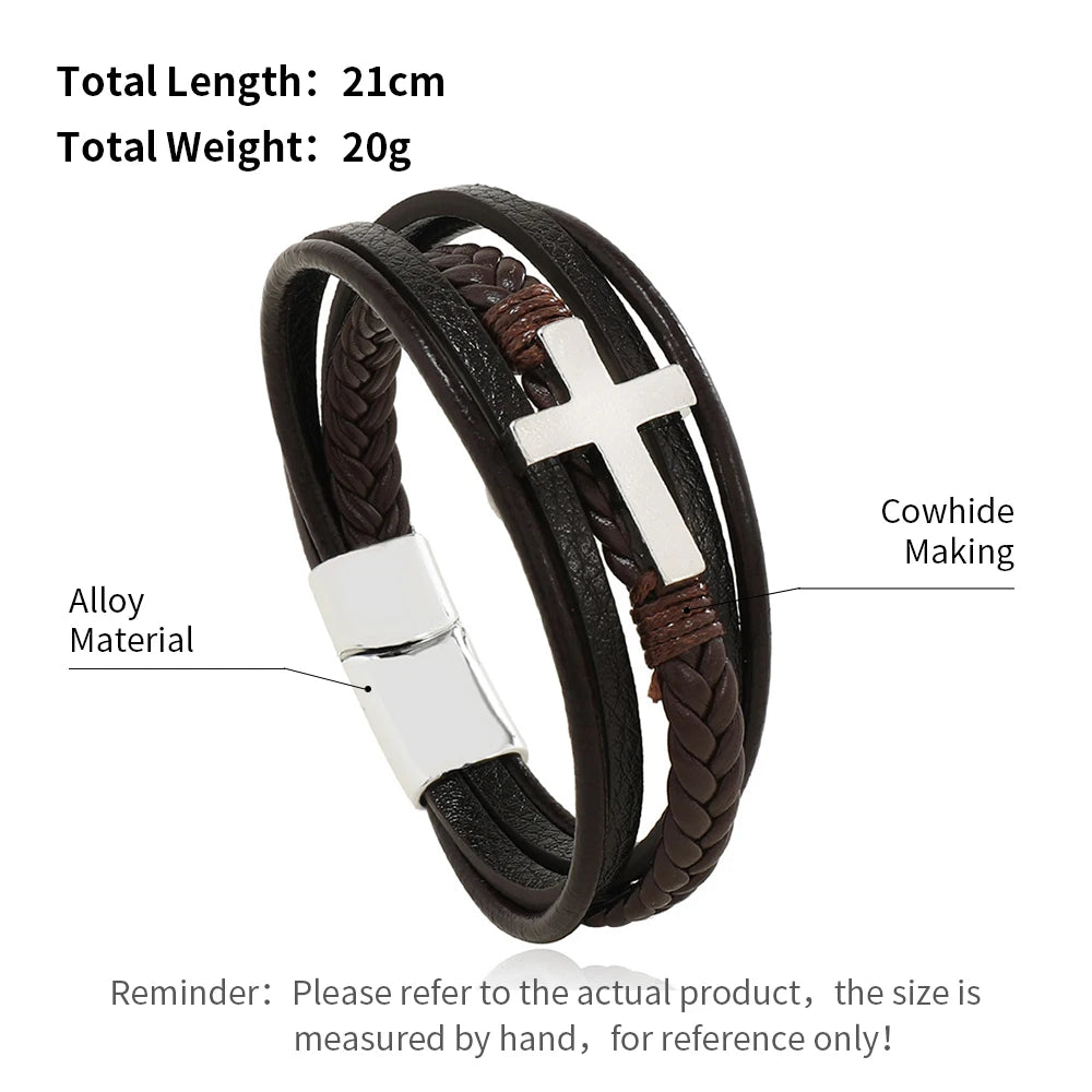 Trendy Leather Bracelets For Men Multilayer Braided Rope - Smarsty