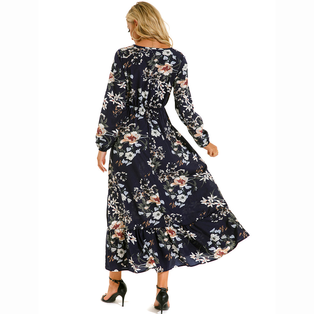 2023 Sping Summer Bohemian Women Maxi Dress Casual Long Sleeve High Waist Beach Woman Chiffon Dresses Floral Vestidoes Mujer New - Smarsty