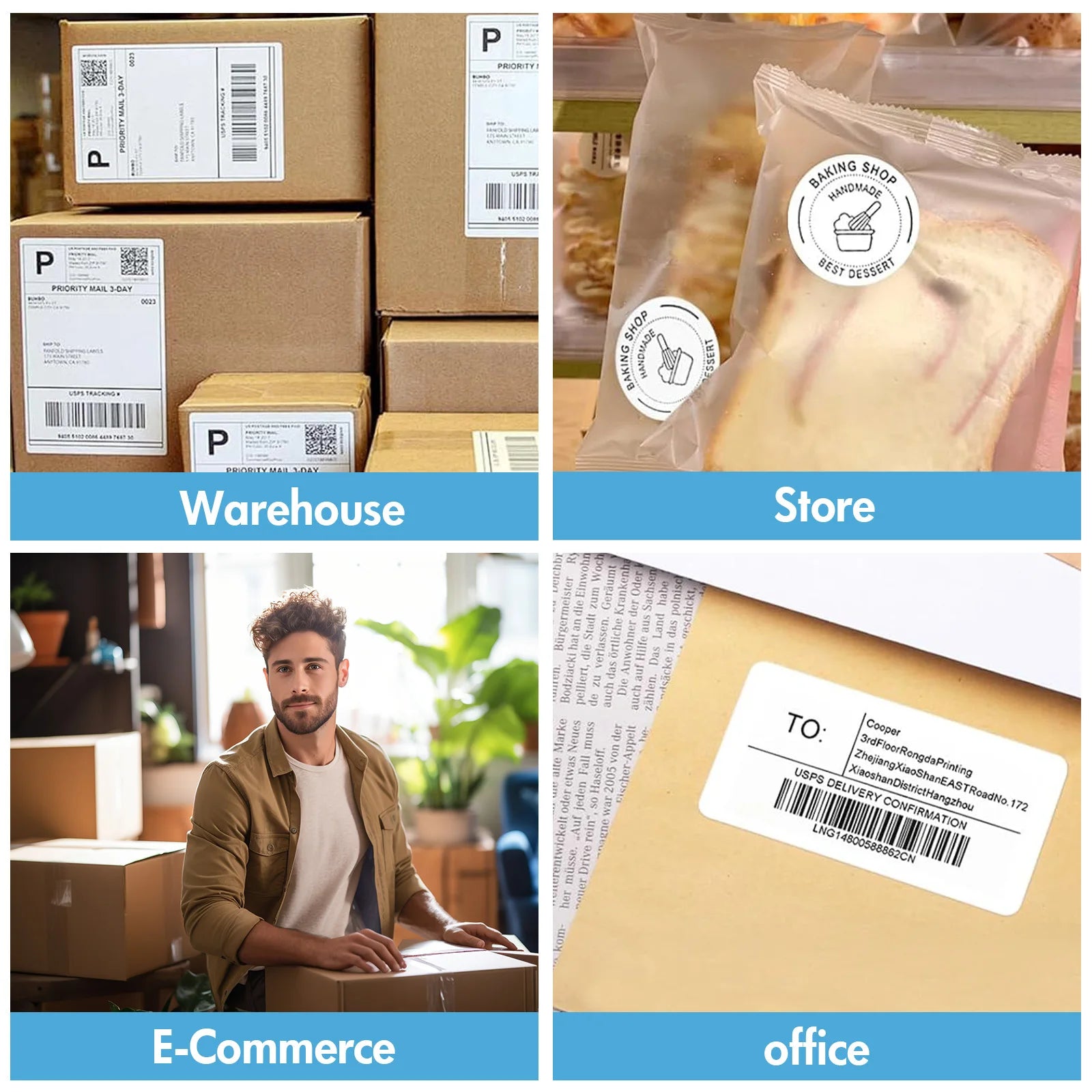 Thermal Label Printer Portable No Ink Required 203DPI 4x6 for Small Business Bluetooth USB High Speed Express Airway Bill