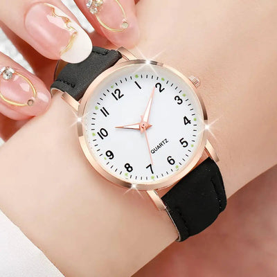 Fashion Arabic Dial Quartz Watch with Leather Strap for Women - Smarsty