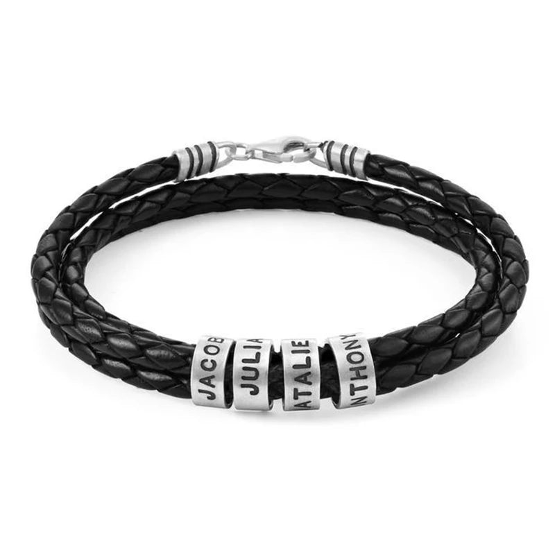 Personalized Men Leather Bracelet Custom Name Gift - Smarsty