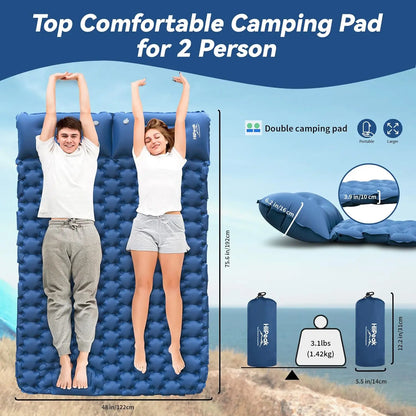 Camping Air Matt Double Sleeping Pad Inflatable Air Mat with Pillow Air Mattress Nature Hike Waterproof Folding Sleeping Mat
