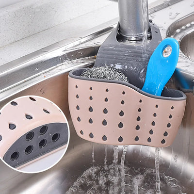 Home Storage Drain Basket Kitchen Sink Holder Adjustable Soap Sponge Shlf Hanging Drain Basket Bag Kitchen Accessories by Smarsty