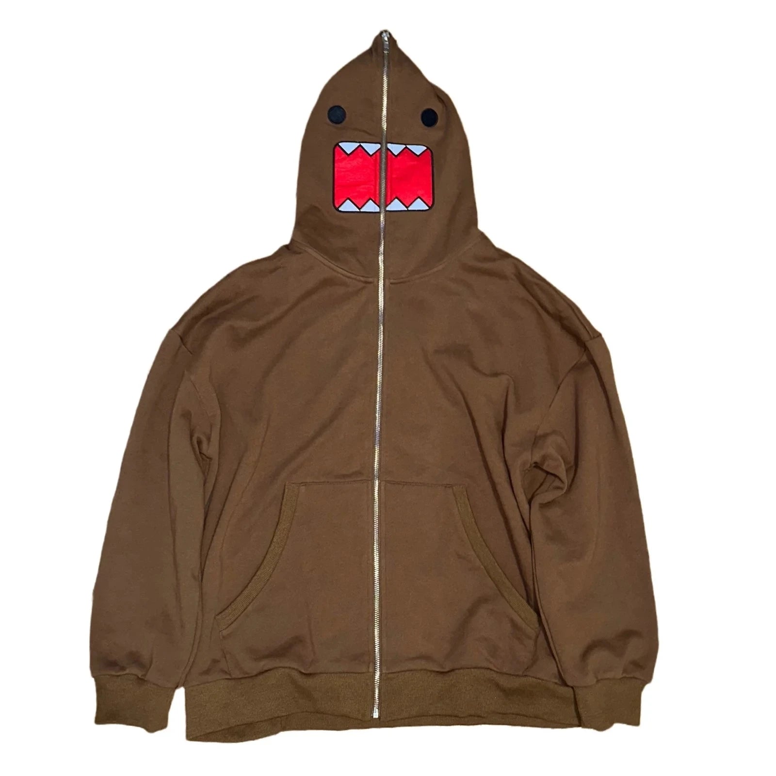 Domo kun Unisex Embroidered Jacket Long Sleeve Zipper Hooded Sweatshirt for Autumn Winter Cardigan