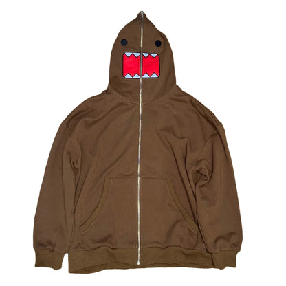 Domo kun Unisex Embroidered Jacket Long Sleeve Zipper Hooded Sweatshirt for Autumn Winter Cardigan