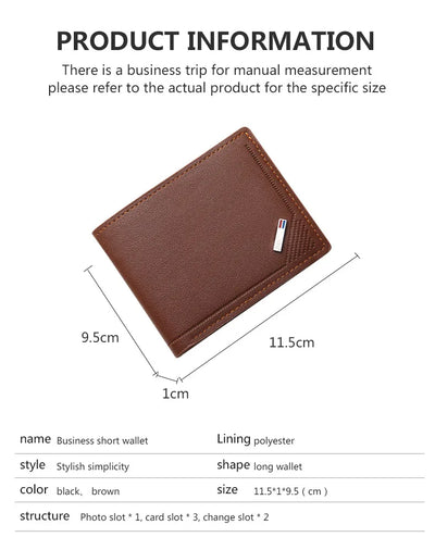 Men's Short Leather Slim Wallets Business Man Money Clip Credit Card Holder Purse Thin Minimalist Bifold Wallet - Smarsty