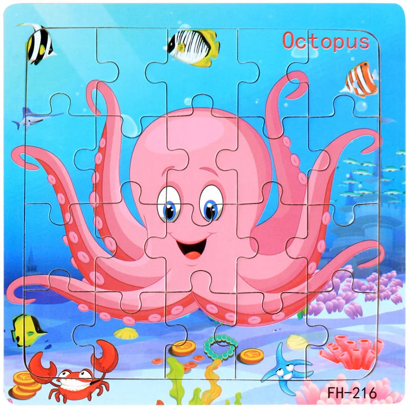 New 20 Piece Wooden 3d Puzzle Cartoon Animal Vehicle Jigsaw Puzzle Montessori Educational Toys For Kids Baby 1 2 3 Years by Smarsty