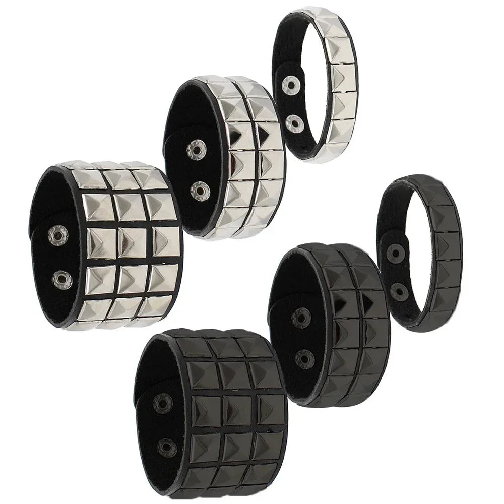 Punk Leather Bracelet with Metal Rivets for Men and Women - Smarsty