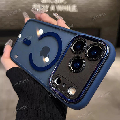 Luxury Magnetic Metal Lens Bumper Protection Case For iPhone 14 13 12 11 Pro Max Plus Magsafe Acrylic Clear Cover by Smarsty