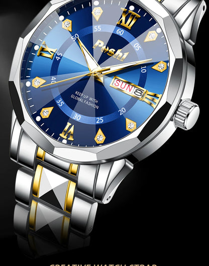 Poshi Men's Waterproof Luminous Quartz Watch with Dual Calendar - Smarsty