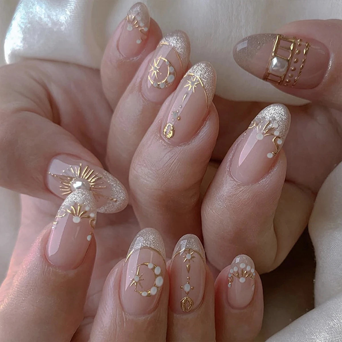 24 Pcs Metallic Cat Eye French Press On Nails - Smarsty
