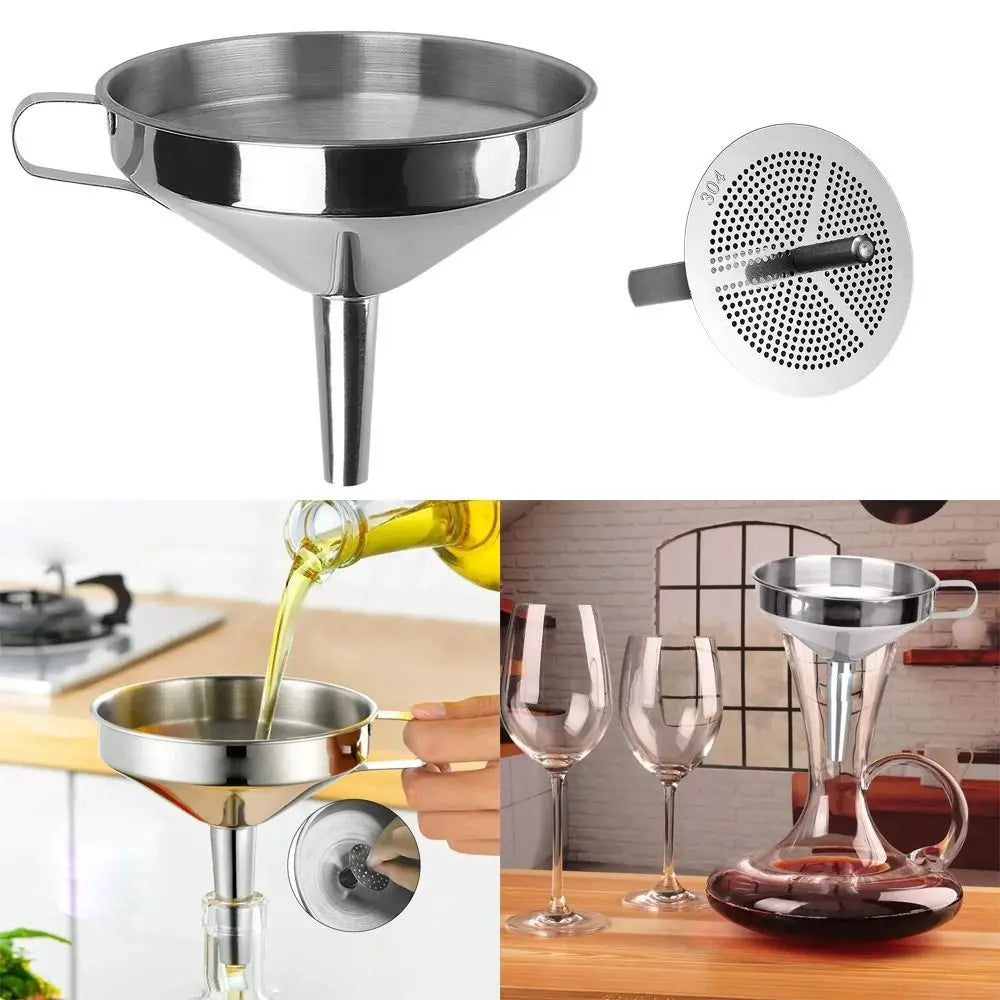 Stainless Steel Funnel Kitchen Oil Liquid Metal Funnel with Detachable Filter Wide Mouth Funnel for Canning Kitchen Tools