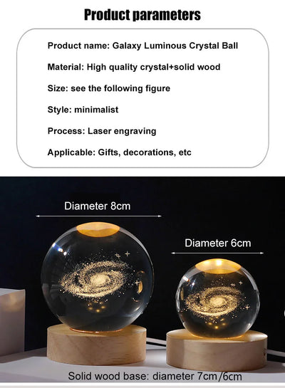 Galaxy Crystal Ball LED Night Light for Home Decor - Smarsty
