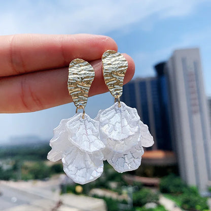 Korean Fashion White Crystal Flower Dangle Earrings for Women - Smarsty