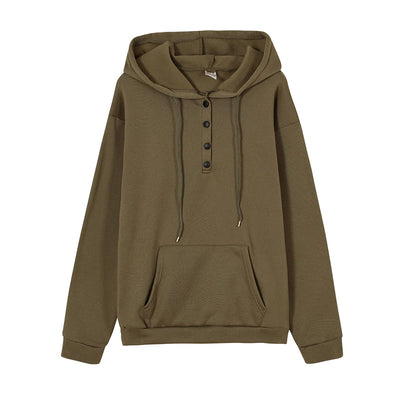 European and N Women's Long-sleeved Loose Casual Hooded Drawstring Pocket Hoodie - Smarsty