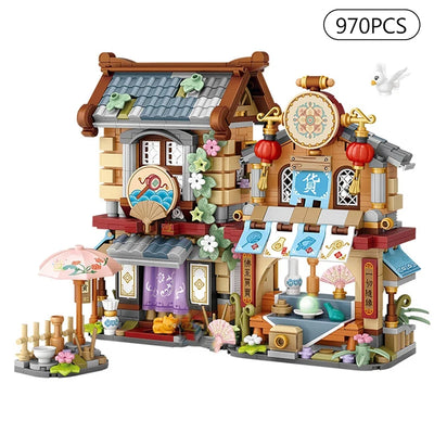 Street View Series Building blocks Izakaya Shaved Ice Shop Takoyaki Shop Coffee shop Panda Tea House model children's gift by Smarsty