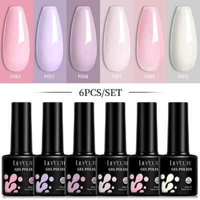 LILYCUTE 6 Pcs Gel Nail Polish Set Bright Pink Varnish - Smarsty