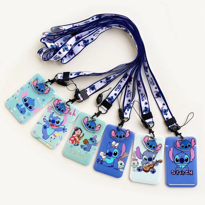 Disney Stitch ID Badge Holder Lanyards Pendant Lovely Girls Lilo Door Card Holders Neck Strap Keychain Women Credential Gift - Smarsty