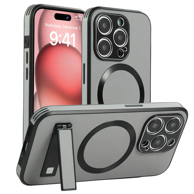 Luxury Magnetic Leather Stand Phone Case For iPhone 17 16 15 14 11 12 13 Pro Max Wireless Charging For Magsafe Shockproof Cover
