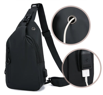 Mens Nylon Chest Bag With USB Charging Compact Crossbody - Smarsty