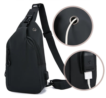 Mens Nylon Chest Bag With USB Charging Compact Crossbody - Smarsty