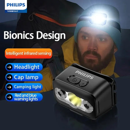 PHILIPS LED Headlamp Sensor Head Flashlight Ten Types of Lighting Type-C Rechargeable Headlight Outdoor Camping Fishing Lantern by Smarsty