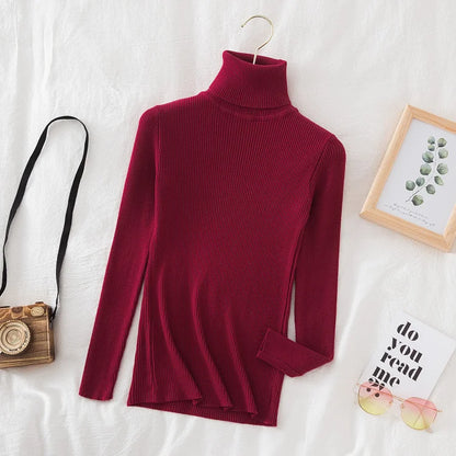 2025 Women Turtleneck Sweater Knitted Soft Pullovers Cashmere Jumpers Basic Solid Soft Sweaters Women Autumn Winter Casual Top - Smarsty