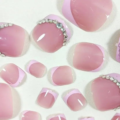 French False Toenails with Heart Rhinestone Design - Smarsty