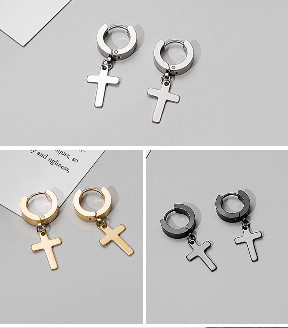 Stainless Steel Cross Dangle Earrings for Men and Women - Smarsty