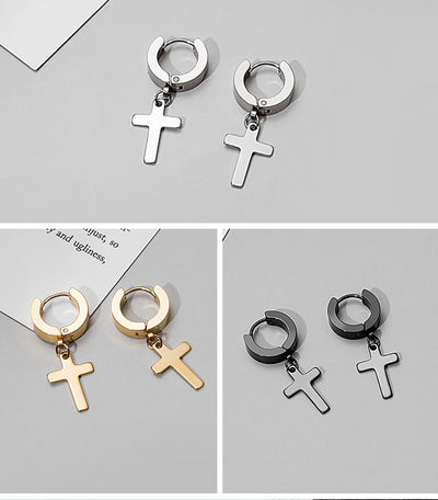 Stainless Steel Cross Dangle Earrings for Men and Women - Smarsty