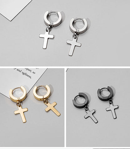 Stainless Steel Cross Dangle Earrings for Men and Women - Smarsty