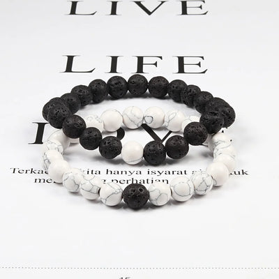 Couples Distance Lava Stone Yoga Bracelets Set - Smarsty