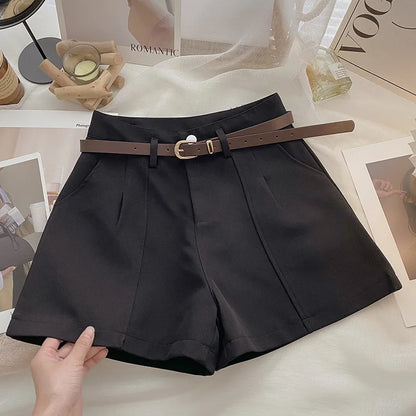 Casual Women A-Line Shorts Fashion Office Lady Commute Vintage Solid High Waist Short Pants Casual Streetwear Summer Trousers - Smarsty