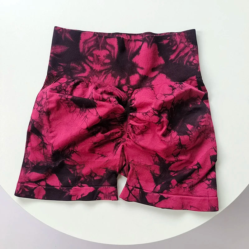 Tie Dye Multi Color Sports Shorts, High Waist Butt Lifting Training Shorts, Running Cycling Pants, Women's Activewear - Smarsty