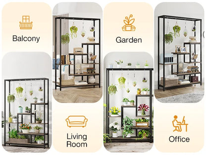 Tribesigns 5 Tiers Tall Indoor Plant Stand 70.9 inches Large Metal Plant Shelf with 10 PC S Hanging Hooks for Garden