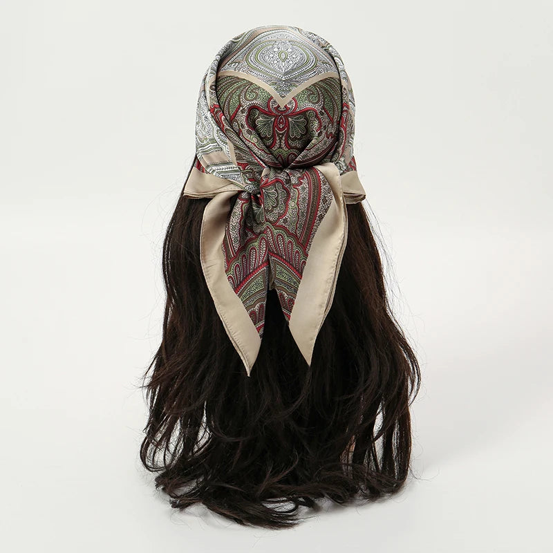 Bohemian Floral Print Silk Scarf for Women Sun Protection - Smarsty