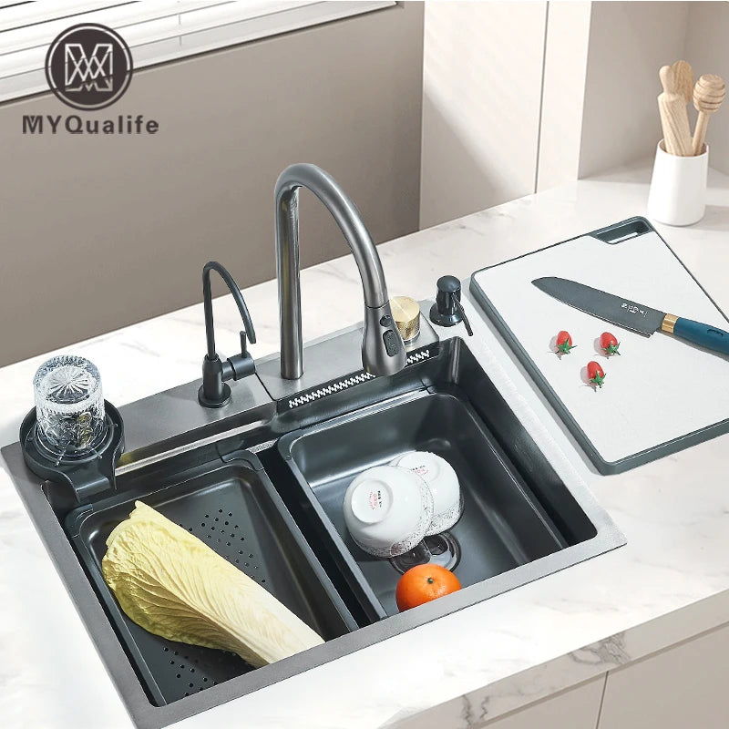 Large Single Bowl Stainless Steel Kitchen Sink with Faucet - Smarsty