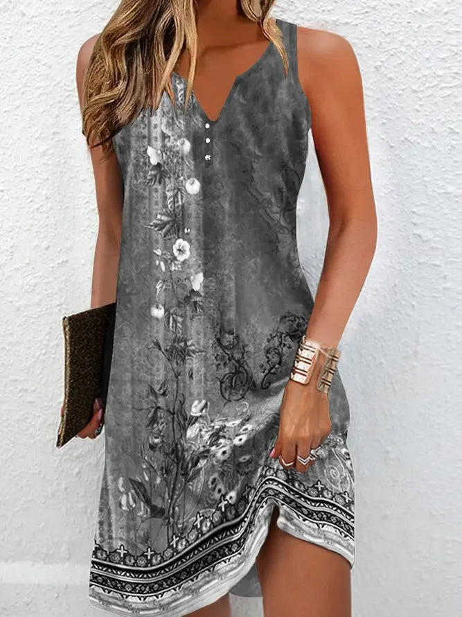 Women's Dresses Summer Fashion Stitching V Neck Loose  Bohemian Vacation Woman Basic sleeveless Vestidos - Smarsty