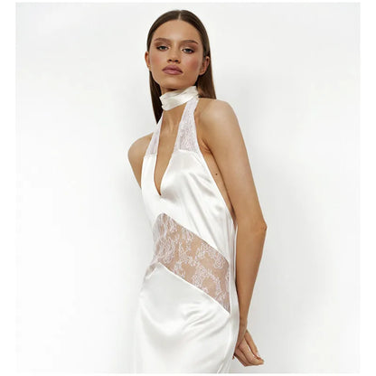 Elegant Lace Halter Dress Women Slim V-neck Backless Evening Long Dresses Woman Sleeveless Vintage Party Robe Lady Spring Summer - Smarsty