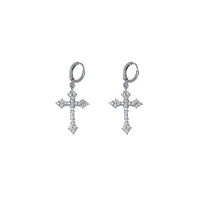 Rhinestone Cross Charm Drop Earrings for Women Fashion Style - Smarsty