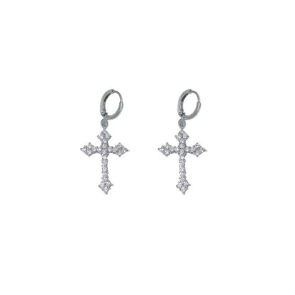 Rhinestone Cross Charm Drop Earrings for Women Fashion Style - Smarsty