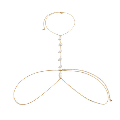 Boho Pearl Cross Chest Belly Chain Jewelry - Smarsty