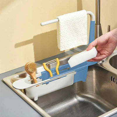 1Pc Multifunctional Telescopic Sink Storage Rack Upgraded Adjustable Sink Sponge Holder Expandable 2-in-1 For Home Kitchen by Smarsty