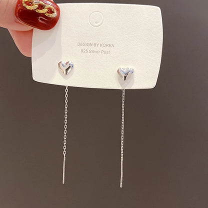 Gold Heart Tassel Earrings for Women in Korean Fashion Style - Smarsty