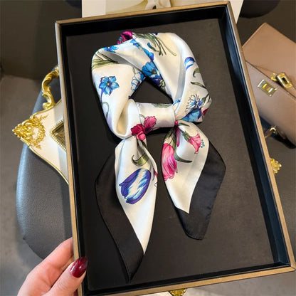 Luxury Silk Skinny Scarf with Cat Print for Women - Smarsty