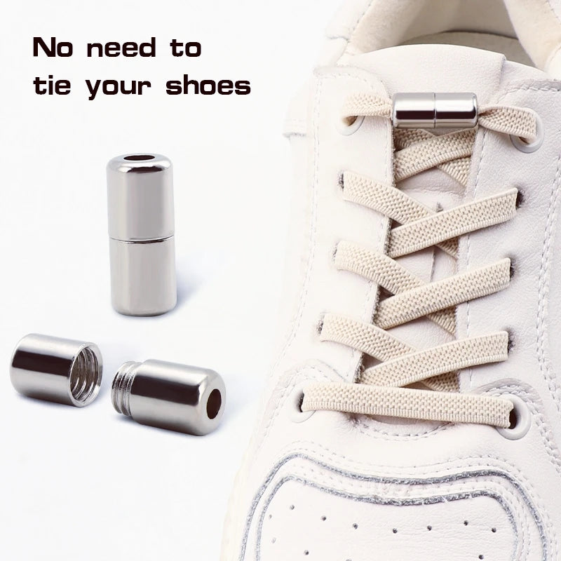 1Pair Elastic Laces Sneakers No Tie Shoe laces Capsule Lock Shoelaces Without ties Kids Adult 0.6cm Flat Shoelace for Shoes - Smarsty